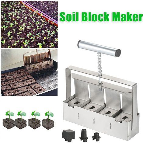 Quad Manual Soil Blocker,2 Inch Soil Block Maker Soil Blocker Tool with Non-Slip Comfort Grip for Pl (1/5)