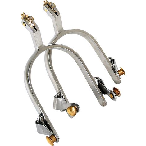 Speroni Western lisci a fascia stretta in acciaio inox con rotella dentata ottone