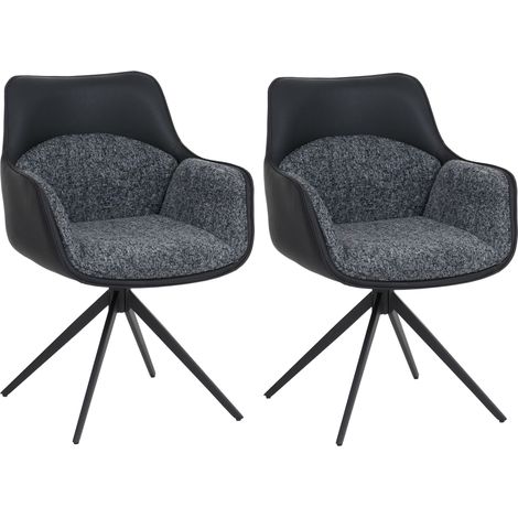 [NEUWERTIG] 2er-Set Esszimmerstuhl HHG-889, Küchenstuhl Drehstuhl Stuhl, drehbar Kunstleder Stoff Chenille (410 g/m²) dunkelgrau (1/5)