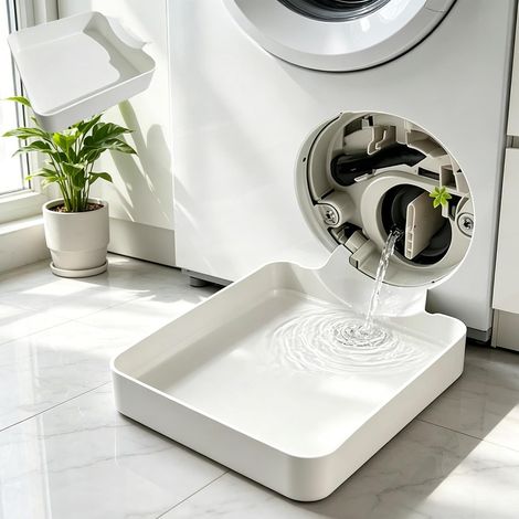 Bandeja de drenaje para lavadora, bandeja de retención de agua para lavadoras de carga frontal, protección contra desbordamientos y fugas, fácil de instalar para apartamentos, garajes y sótanos. (1/5)