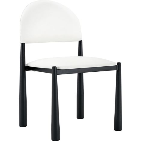 Set 2 sedie da pranzo moderne in PU bianco con schienale semicircolare e gambe in metallo (1/5)