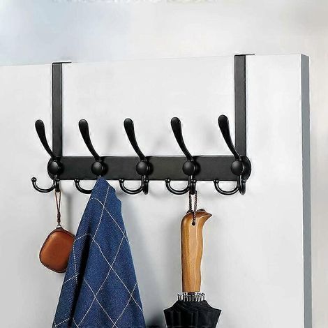 Türhänger-Garderobe, Türhaken aus Edelstahl, Hängegarderobe für Schlafzimmer-, Badezimmer- oder Küchentüren (schwarz, 15 Haken, 4,5 cm)