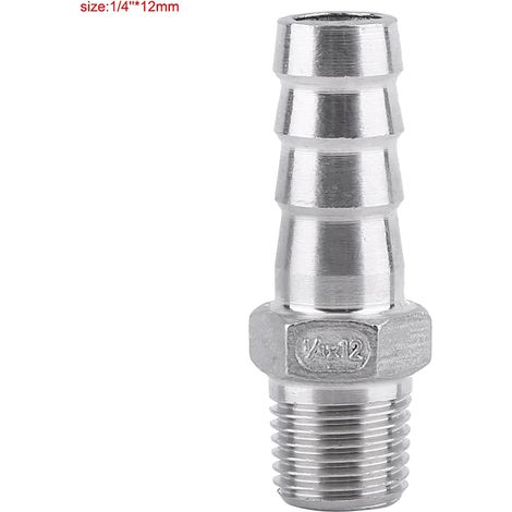 Raccord de tuyau à embout barbelé en acier inoxydable, filetage mâle (1/4" x 12mm) (1/3)