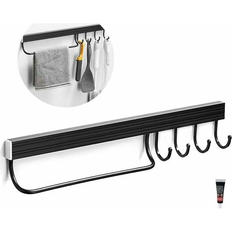 royaluxe - Crochet pour Ustensiles de Cuisine Auto-Adhésif Porter Serviette Support Mural en Aluminium pour Ustensiles de Cuisine Chambre Astuce ou Salle de Bain avec 4 crochets sans trous (1/5)