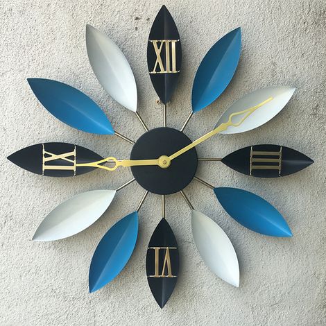 Large Vintage Flower Wall Clock Home Art Decor, Blue (1/5)