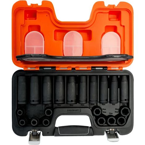 Bahco 1/2 Kraft-Steckschlüssel-Satz, gemischt, Vierkantantrieb, Sechskantprofil, metrisch, brüniert - 20 Teile (1/4)
