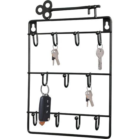 Porte Clés Mural Métal, avec 11 Crochets Fonctionnel Key Rack, Porte-Clés Mural Home Décoratif, pour Entrée, Vestiaire, Bureau, Chambre (Noir) (1/4)