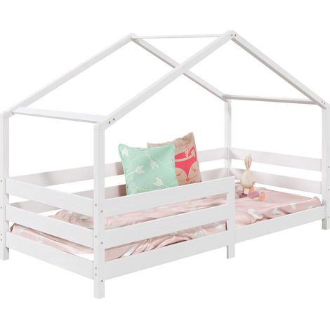 Lit cabane RENA 90 x 200 cm, en pin massif lasuré blanc