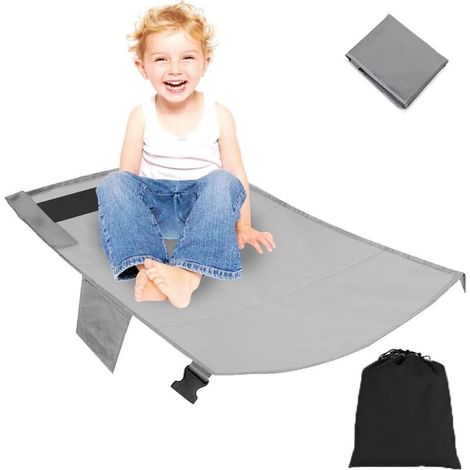 Repose Pieds pour Enfant Avion,Repose-Pieds D'Avion Portable,Hamac Repose-Pieds Avion,Rallonge de Siège D'avion,pour Enfants Accessoire Voyage Avion,Léger et Pliable,79x44cm (Gris) (1/5)
