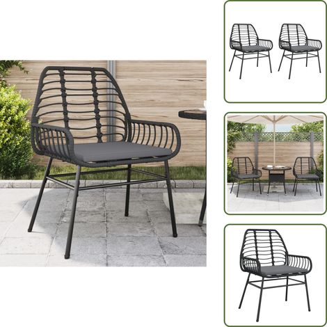 The Living Store Chaises de jardin lot de 2 avec coussins noir résine tressée - Chaise De Jardin - Fauteuil De Jardin - Mobilier De Jardin - Résine Tressée - Rotin Synthétique (1/5)