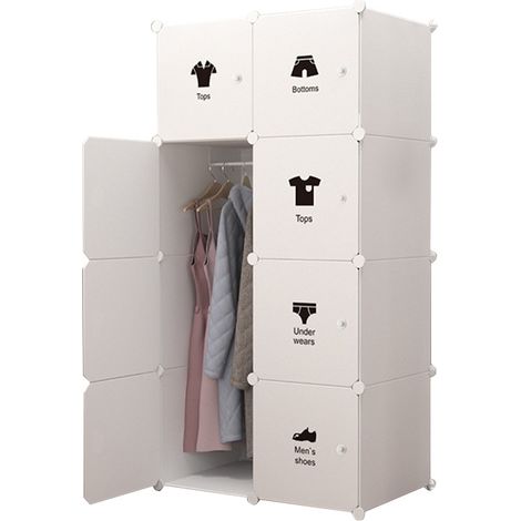 Armoire Portable, Rangement 8 Cubes, Armoire De Chambre à coucher 75 x 47 x 147 cm Avec Portes, Étagères d'Organisateur De Jouets De BRICOLAGE, Placard De Commode à Vêtements, Armoire Modulaire Peu En (1/4)