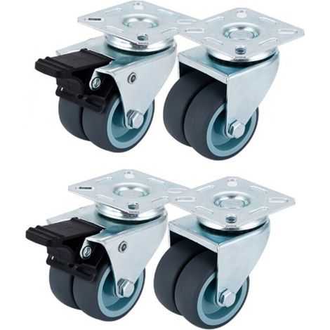 Set of 4 Furniture Casters 50mm - Swivel Casters with Brake - 2 Casters with Brake, 2 Swivel Casters Heavy Duty Casters for Indoor and Outdoor Use - Industrial Casters