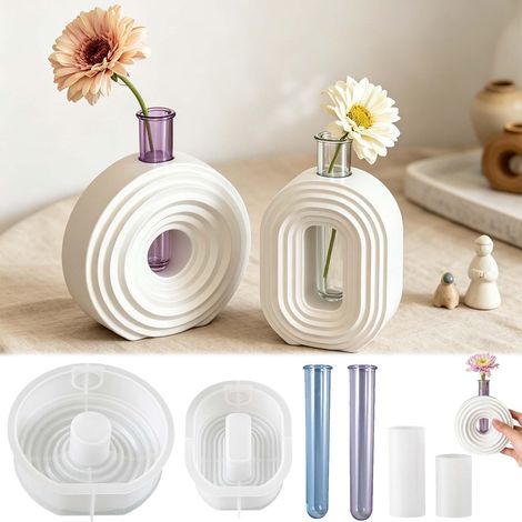 Lot de 2 moules en silicone pour vases, moules à bougies, vase à fleurs, moules en silicone avec deux tubes à essai, moules en silicone pour travaux manuels (1/5)