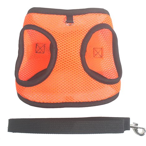 Hundegeschirr mit verstellbarer Leine, sicher und atmungsaktiv, ideal für Spaziergänge mit kleinen und mittelgroßen Hunden. XL-Set aus Geschirr und Leine in Orange. (1/5)