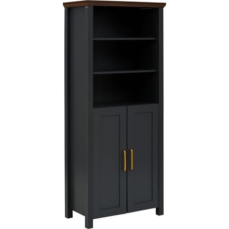 Marion-Bibliothèque avec 2 Portes en Gris Aspect Bois (1/3)
