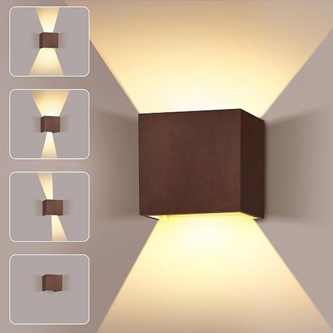 Applique Murale LED Intérieur 8W, Bois 3000K Carrée Blanc Chaud brun