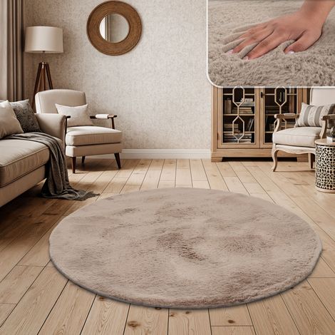 Paco Home Hochflor Teppich Wohnzimmer Kunstfell Super Soft Einfarbig in Versch. Größen und Farben Beige, 120 cm Rund