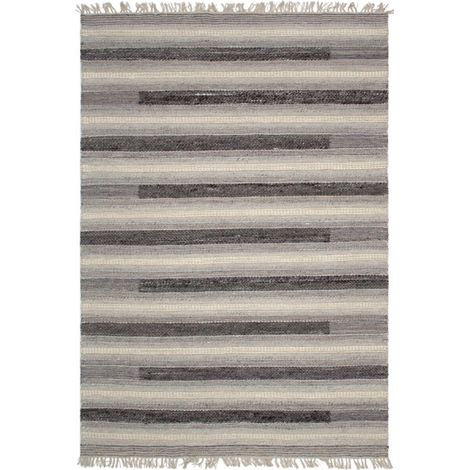 Tapis kilim fait main en PET 160x230 gris et noir rectangle motif géométrique