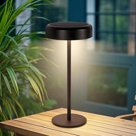 Lampe de chevet ACKERMAN solaire avec batterie 3600 mAh – LED sans fil, tactile et graduable, noire, rechargeable USB, pour salon moderne ou extérieur (1/5)