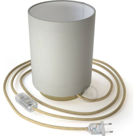 Posaluce in metallo con paralume Cilindro Linone Bianco, completo di cavo tessile, interruttore e spina a 2 poli (1/5)