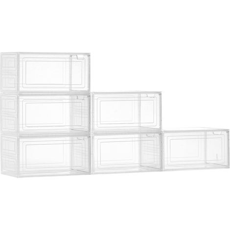 VEVOR Scatole Porta Scarpe, Adatte Fino alla Taglia 13 USA, 6 Scatole Porta Scarpe Trasparenti Impilabili con Porta Magnetica, Contenitori in Plastica per Stivali e Cappelli, Bianco Trasparente