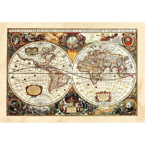 sticker mural carte du monde vintage beige, jaune et orange - Sanders & Sanders