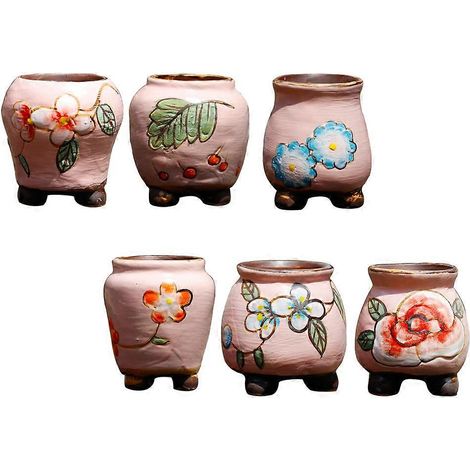 Pots de fleurs succulentes en céramique peints à la main, compatibles avec le rangement, utilisant 6 pots de fleurs roses (1/5)