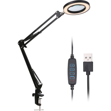 Lente d'ingrandimento a clip con LED 8x, 10 livelli di luminosità regolabili, 3 colori, supporto flessibile, per stampanti (temperatura del colore variabile)