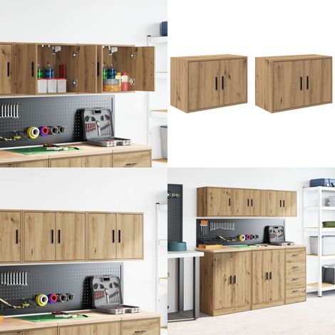 vidaXL Garagen-Wandschränke 2 Stk. Artisan-Eiche Holzwerkstoff (1/5)