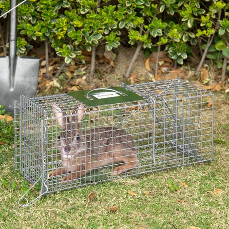 Piège cage capture pliante pour petits animaux type rat et souris - 2 portes poignée 66 x 24 x 30,5 cm acier gris
