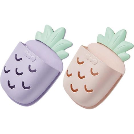 Étagère de rangement murale en forme d'ananas pour salle de bain, comprenant 10 accessoires en plastique. (1/5)