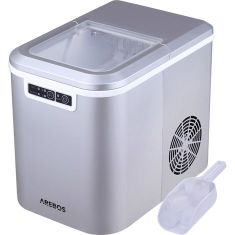 AREBOS Máquina de cubitos de hielo Acero inoxidable 2,2L LCD Hielera 12KG/24h