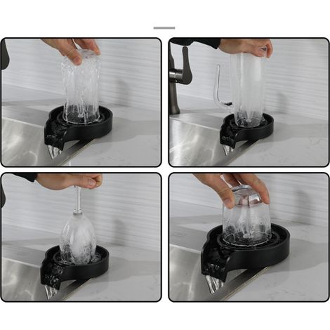 Rince-verres haute pression pour évier, robinet à pression automatique en acier inoxydable, lave-tasses pour la maison, les cafés et les bars, noir, avec tuyau de 60 cm et vanne en T 1/2". (1/5)