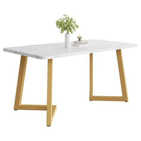 Table 117x68 effet marbre blanc doré avec pieds métal