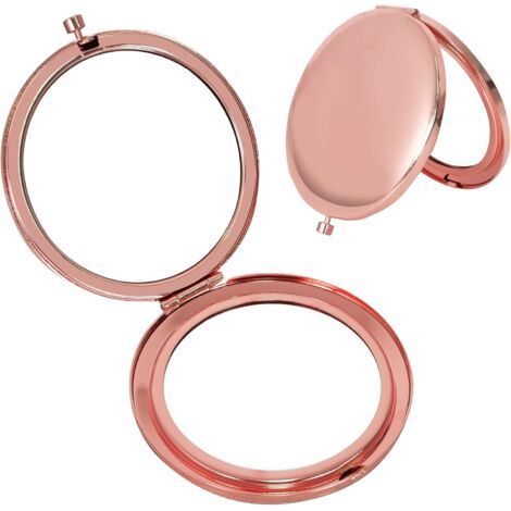 Miroir de poche double face, miroir de maquillage compact de 7 cm, miroir de maquillage rond pliable pour les voyages, l'école et la maison (or rose)