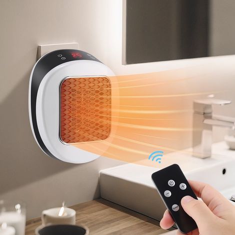 Chauffage Électrique Murale - Chauffage Céramique PTC 600 W - Thermostat Réglable - Minuterie - Affichage LED - Télécommande - Pour Chambre Bureau VR - Blanc (1/5)