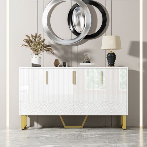 Aparador salón blanco brillo con 4 puertas y patas metal OKMYHOME (1/5)