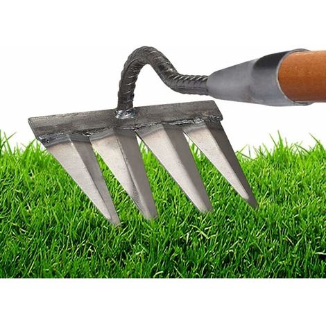 Rastrello da giardino XVX in metallo (acciaio), 4 denti, diserbatore/scarificatore, strumento agricolo (1/3)