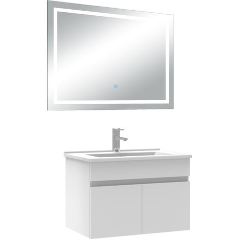 Ocean Ensemble meuble Salle de Bain 60cm Blanc simple vasque + miroir lumineux 3 couleurs + dimmable (1/5)