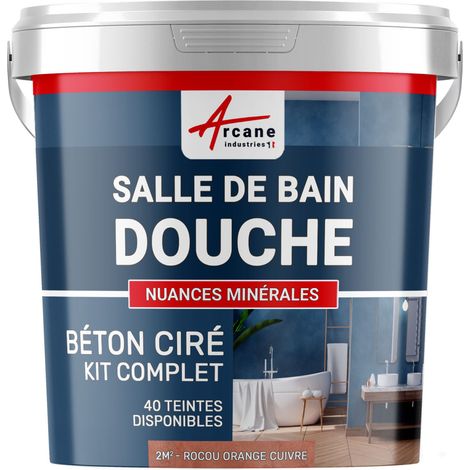 béton ciré, salle de bain, douche italienne, pièce d'eau, kit, beton, cire, salle de bains, douche italienne - 2 m² (en 2 couches) Rocou Orange Cuivre - ARCANE INDUSTRIES