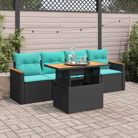 vidaXL Set Divani da Giardino 5 pz con Cuscini in Polyrattan Nero