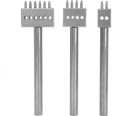 Outil de perforation pour cuir, découpe et couture, perforation d'espacement pour portefeuille et ceinture - Kit de 3 pièces pour loisirs créatifs, pas de 6 mm, couleur argent. (1/5)