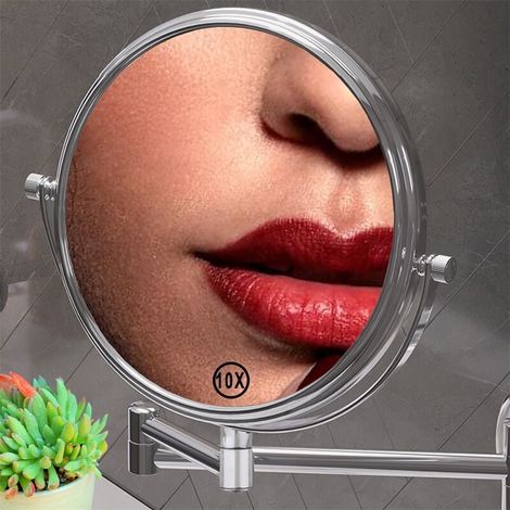Miroir Mural Cosmétique Grossissant x10 avec Éclairage LED - JINFGERNE - Design Pivotant, Idéal pour Salle de Bain, Installation Facile et Pratique pour Maquillage Précis