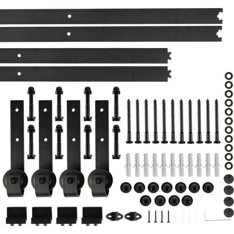 366CM Quincaillerie Kit de Rail pour Porte Coulissante, Ensemble Industriel Hardware kit pour Porte Suspendue en Bois Système de Porte avec Roulettes et Rail(12FT) - Style 2 (1/5)
