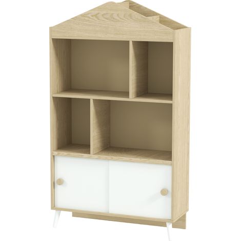Bibliothèque bambin en bois étagères ouvertes armadio inférieur 80x30x140,5 cm blanc bois