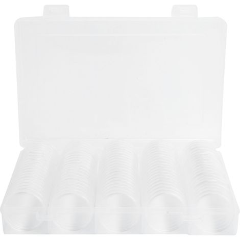 Lot de 100 boîtes de rangement transparentes pour pièces de monnaie, capsules rondes de 17/20/25/27/30 mm. (1/5)