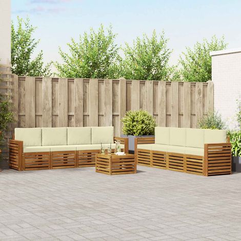 vidaXL Outdoor-Sofagarnitur 9 Stk. Natur und Creme (1/5)