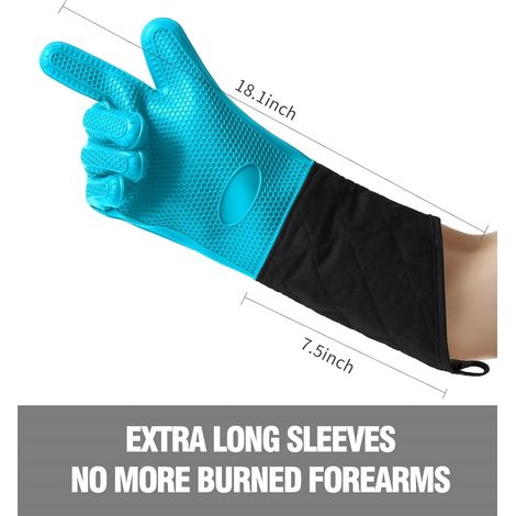 Gants de four en silicone extra longs résistants à la chaleur - Doublure en coton doux imperméable antidérapant, 1 paire, 18 pouces (1/2)