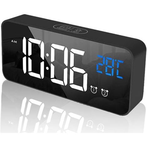 Réveil numérique, réveil LED avec fonction snooze, ports USB de charge (noir) (1/5)