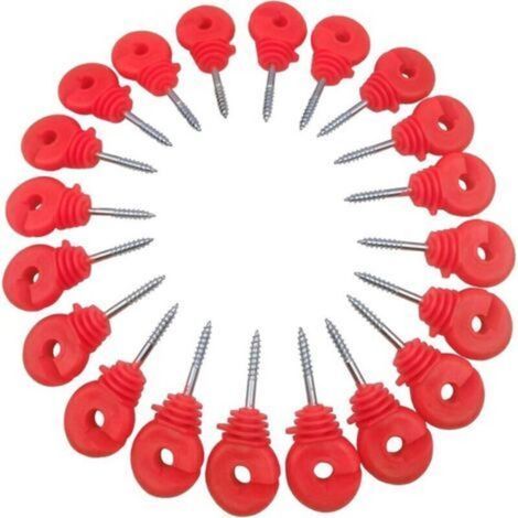 20 pcs Isolateur Cloture Electrique a Visser, Isolateur Cloture Electrique pour Grillage Piquet Fer, Isolateur Cloture Electrique pour Animaux Chevaux Fil Cloture éLectrique Fixe(Rouge) (1/5)